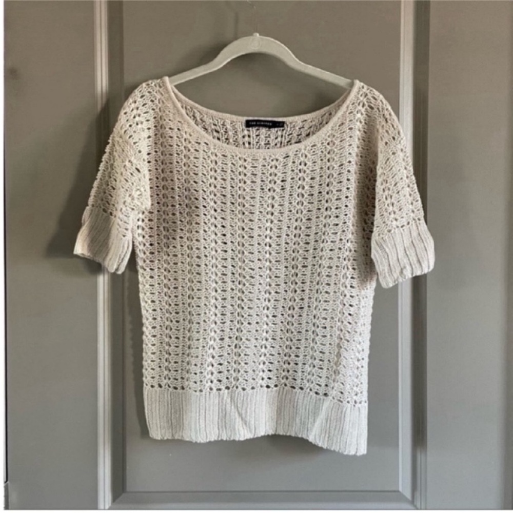 The Limited - cream open crochet sweater, 100% linen top